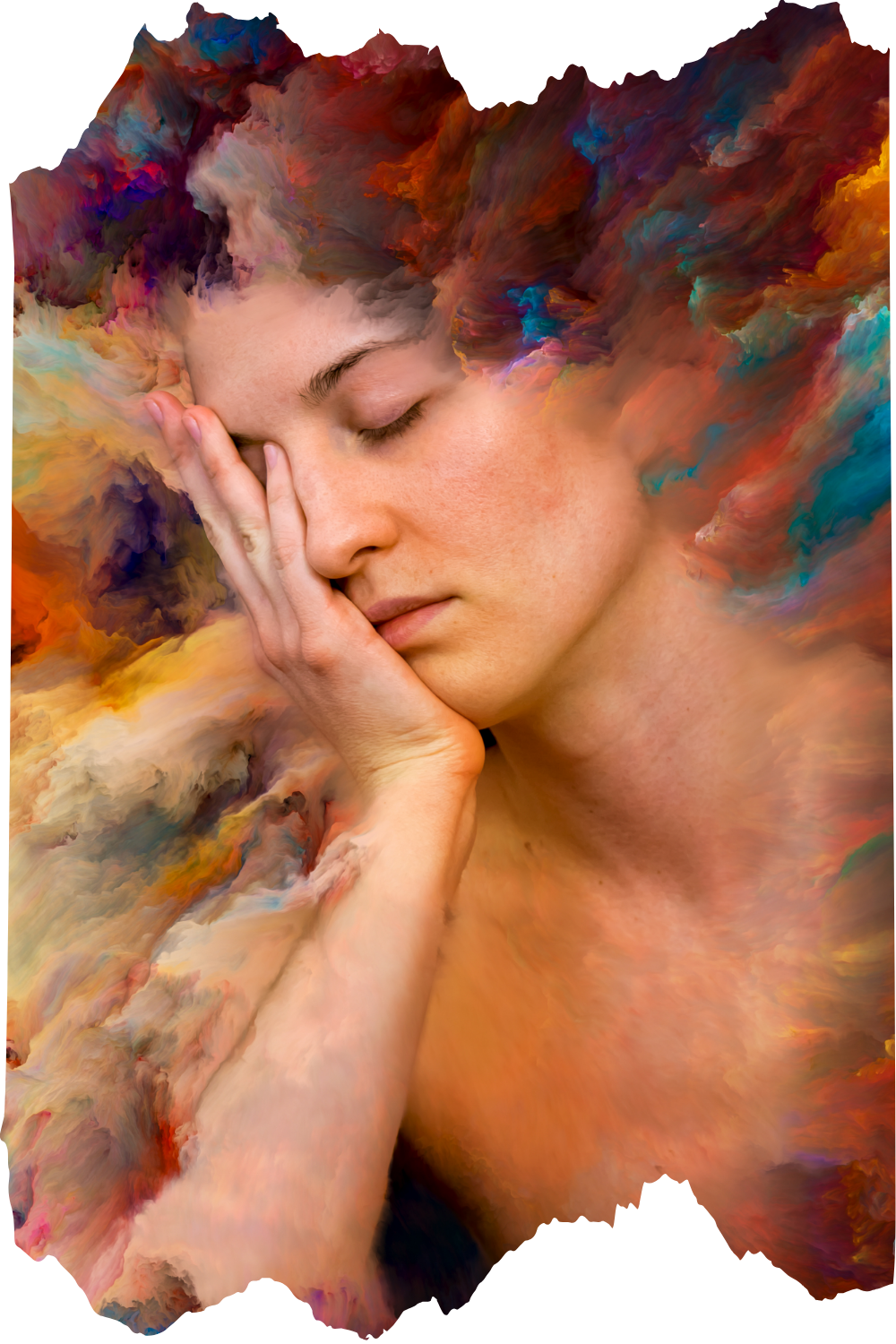 Artistic representation of self-reflection with split faces showing various internal archetypes