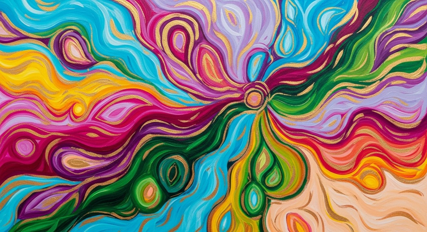 Colorful abstract painting created through intuitive art and free-flowing expression, symbolizing creativity, healing, and self-discovery.