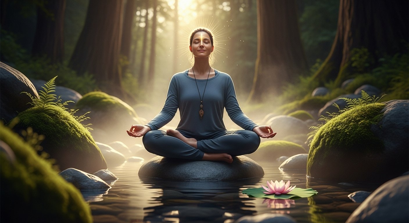 A serene person meditating with closed eyes, symbolizing intuition and inner listening for self-awareness and guidance.