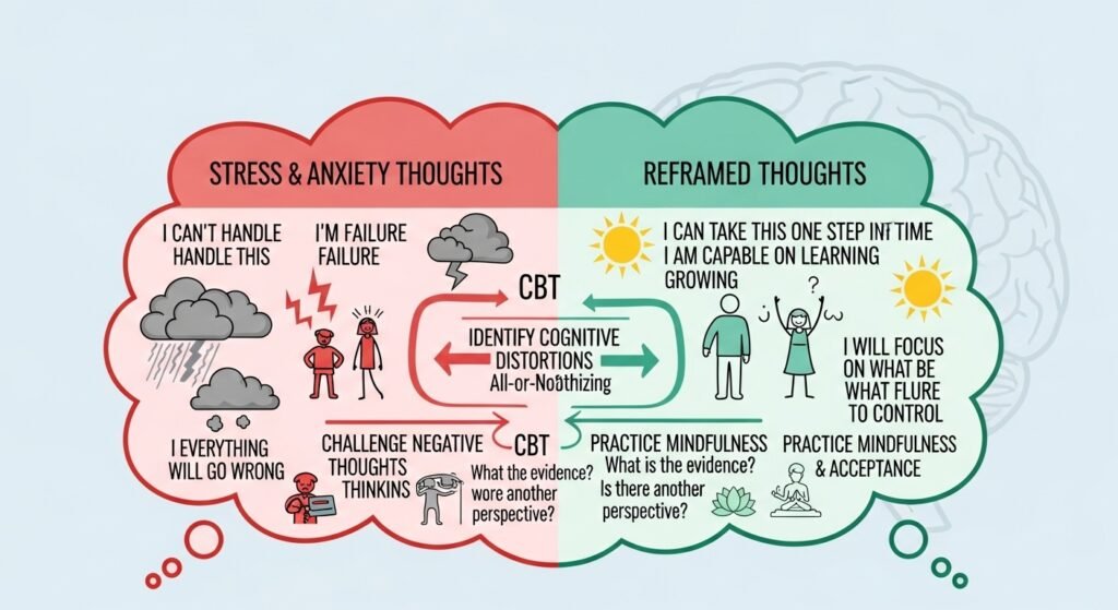 Cognitive Behavioral Strategies to Reframe Thoughts in Stress & Anxiety Management