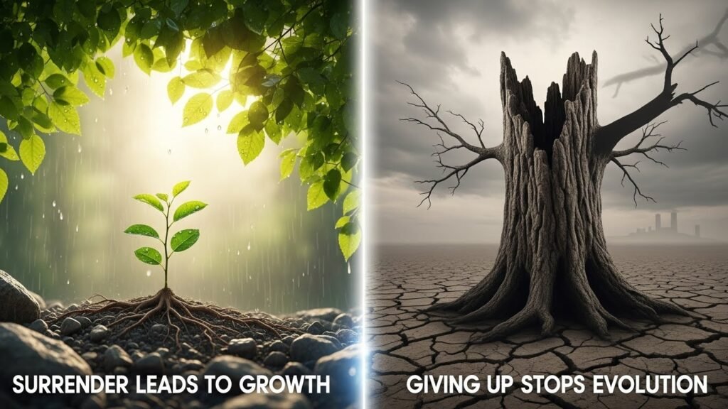 Surrender Leads to Growth vs. Giving Up Stops Evolution