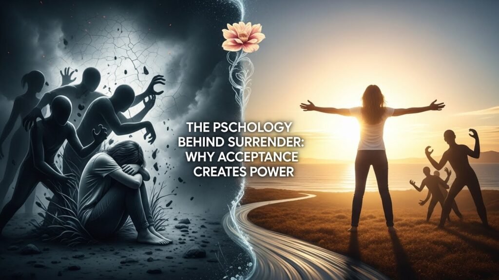 The psychology behind surrender reveals why this practice creates genuine personal power rather than the weakness many associate with "giving up." Surrender activates what researchers call "psychological flexibility" – the ability to adapt to changing circumstances while maintaining core values and purpose. 