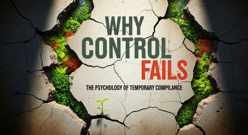 Control fails to create lasting change because it operates against fundamental human psychological needs for autonomy, competence, and relatedness – what researchers call self-determination theory