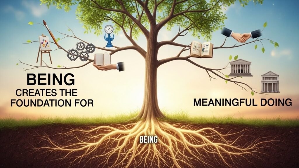 The first transformative lesson reveals that being creates the foundation for meaningful doing – a fundamental shift from the common belief that constant action leads to fulfillment.