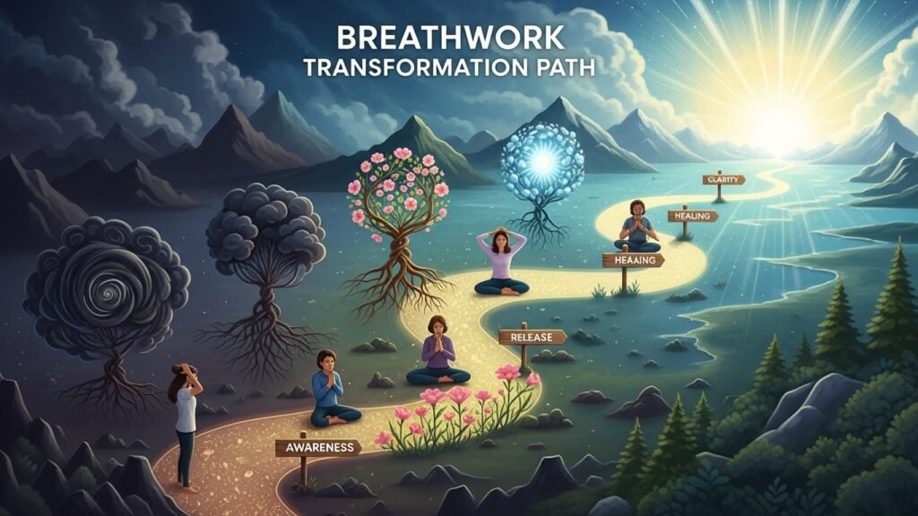 Breathwork transformation path powers healing-focused types of healing paths by accessing altered states to purge emotional residue and ignite rebirth. 