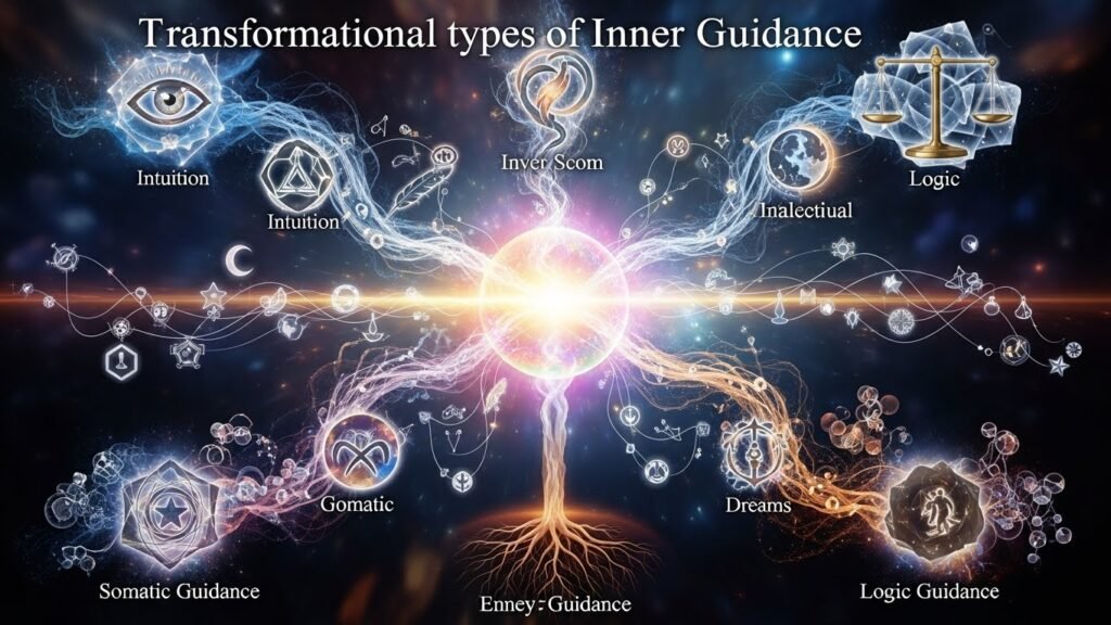Transformational types of inner guidance represent the various ways consciousness communicates with itself to facilitate self-discovery and authentic living. 