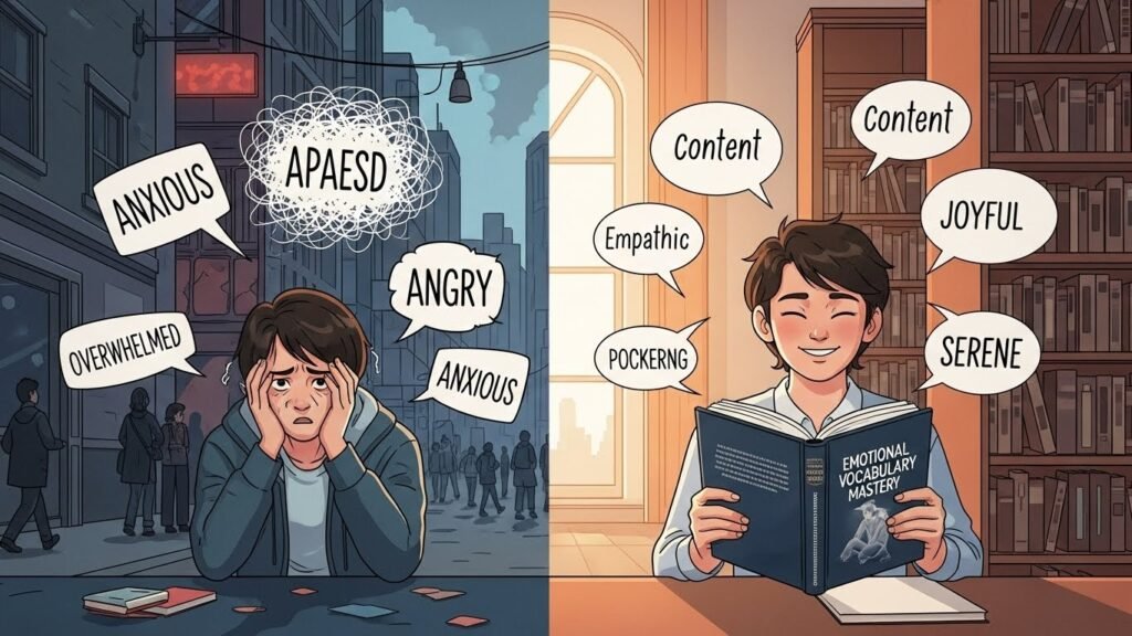 Emotional vocabulary mastery expands self-awareness training precision naming nuanced feelings dissolving vague discomfort clouding discernment dramatically.