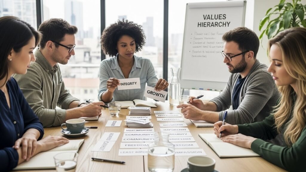 Values clarification exercise ranks priorities among self-awareness training skills creating decision GPS eliminating inner conflict permanently. 